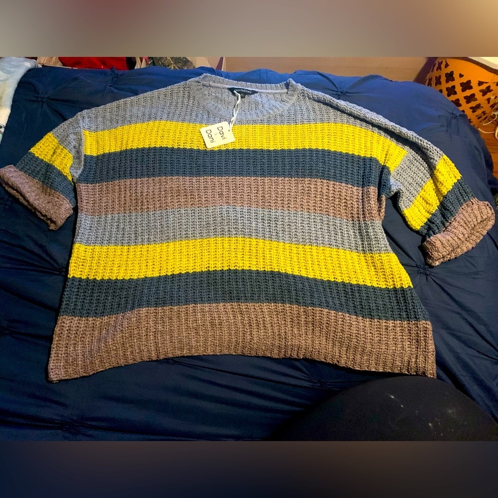 NWT 2X plus size oversized super comfy striped colorful sweater 3/4 slv